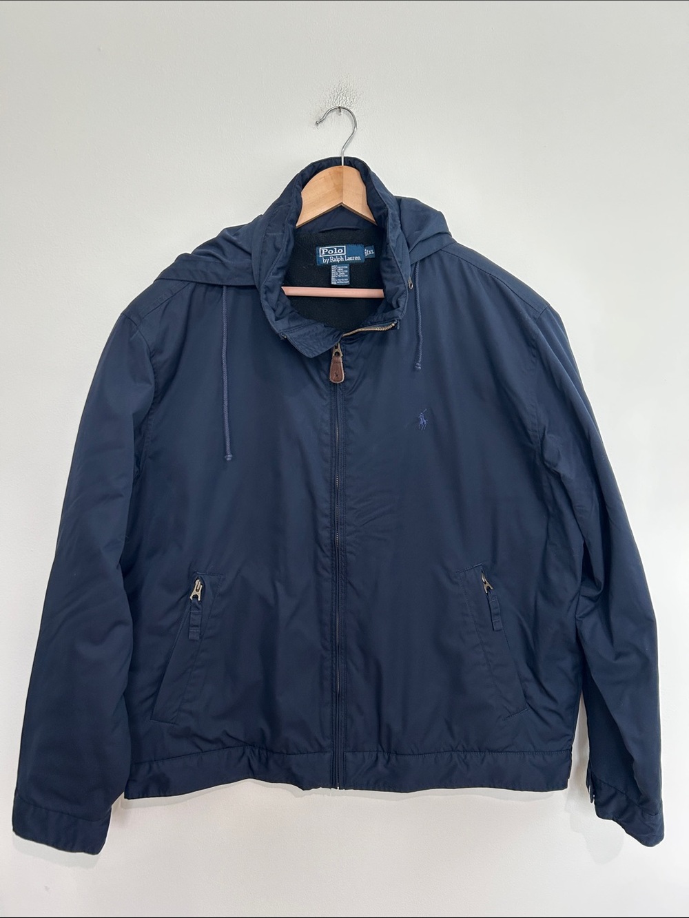 Polo Ralph Lauren VTG Navy Hooded Fleece Lined Windbreaker Jacket Size XL
